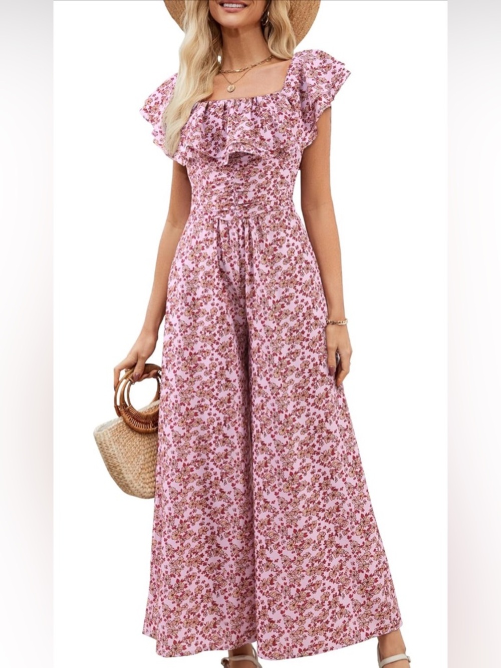 Pink Floral Wide-Leg Jumpsuit
